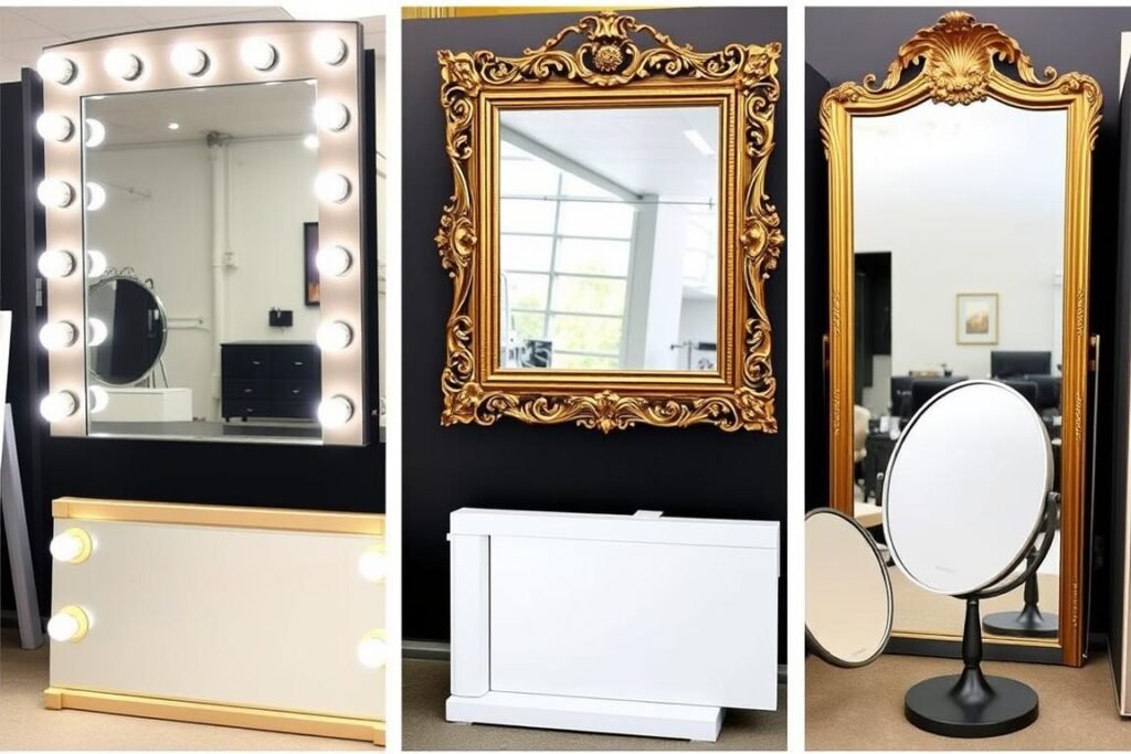 Collection of different vanity mirror styles including Hollywood, vintage, and modern designs Collection of different vanity mirror styles including Hollywood, vintage, and modern designs