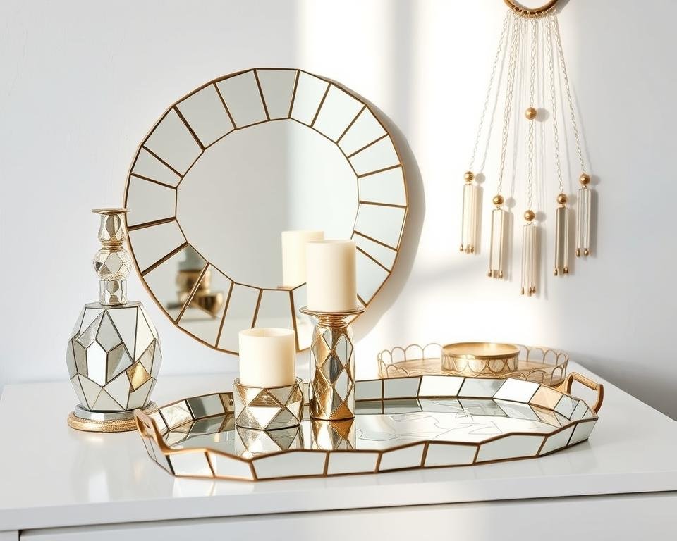 Collection of elegant home decor items made from broken mirror pieces Collection of elegant home decor items made from broken mirror pieces
