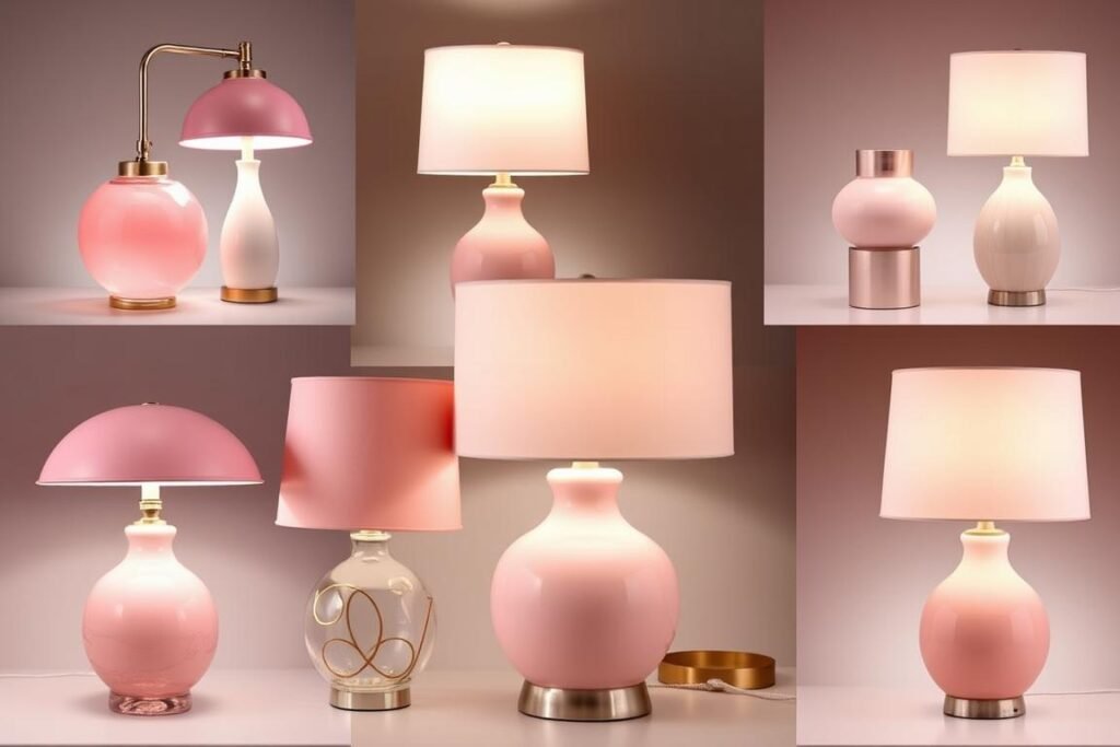 Collection of pink table lamps in various styles and shades