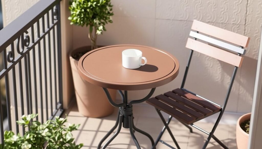 Compact bistro set perfectly sized for a small balcony or patio corner