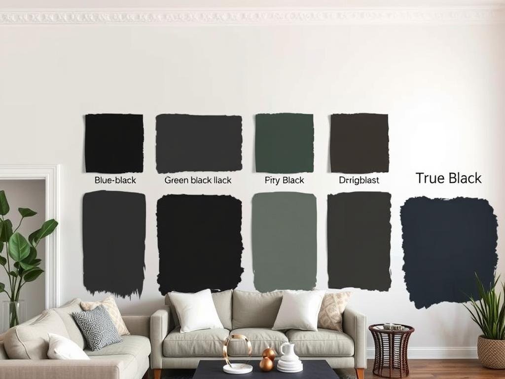 Comparison of different black paint colors showing various undertones Comparison of different black paint colors showing various undertones