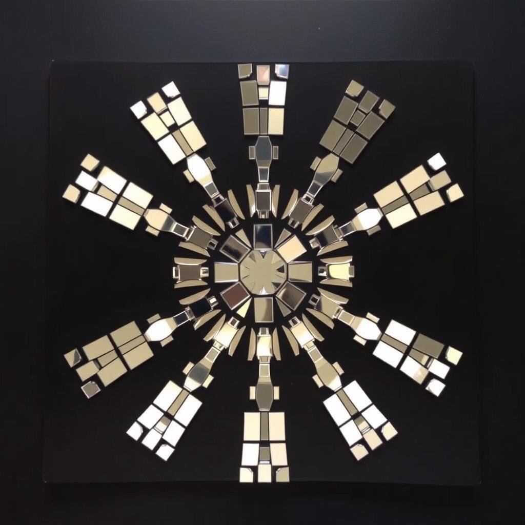 Completed DIY mirror mosaic wall art with geometric pattern Completed DIY mirror mosaic wall art with geometric pattern