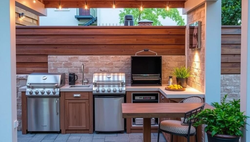Completed small outdoor kitchen with all elements working harmoniously in a compact space