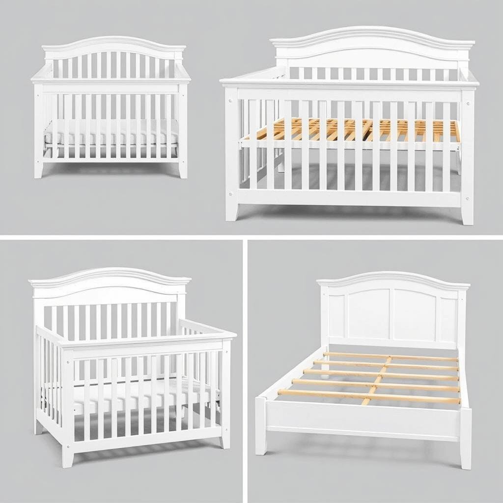 Convertible crib that transforms from baby bed to toddler bed and full-sized bed