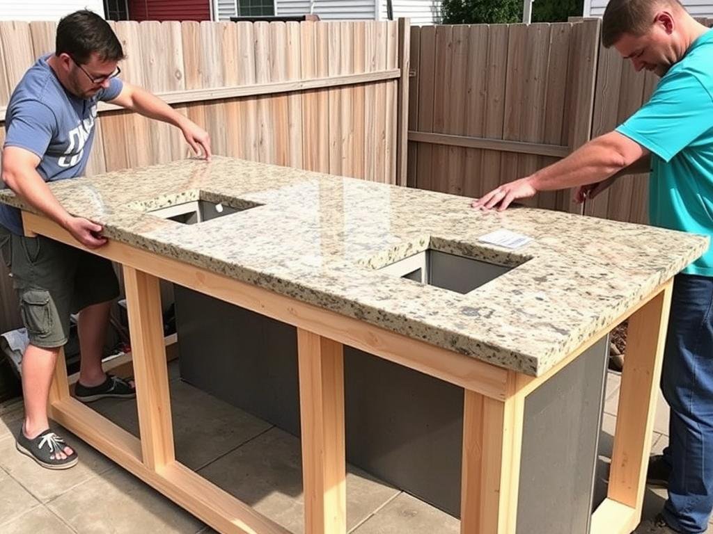 Countertop installation on outdoor kitchen