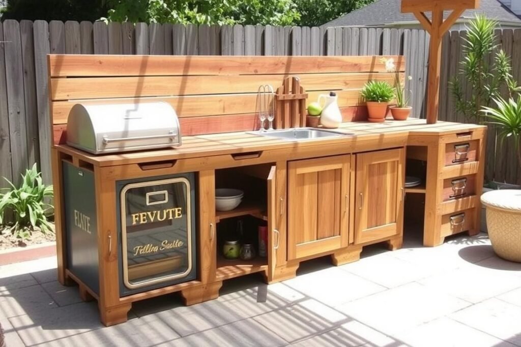 Creative repurposed materials outdoor kitchen example Creative repurposed materials outdoor kitchen example