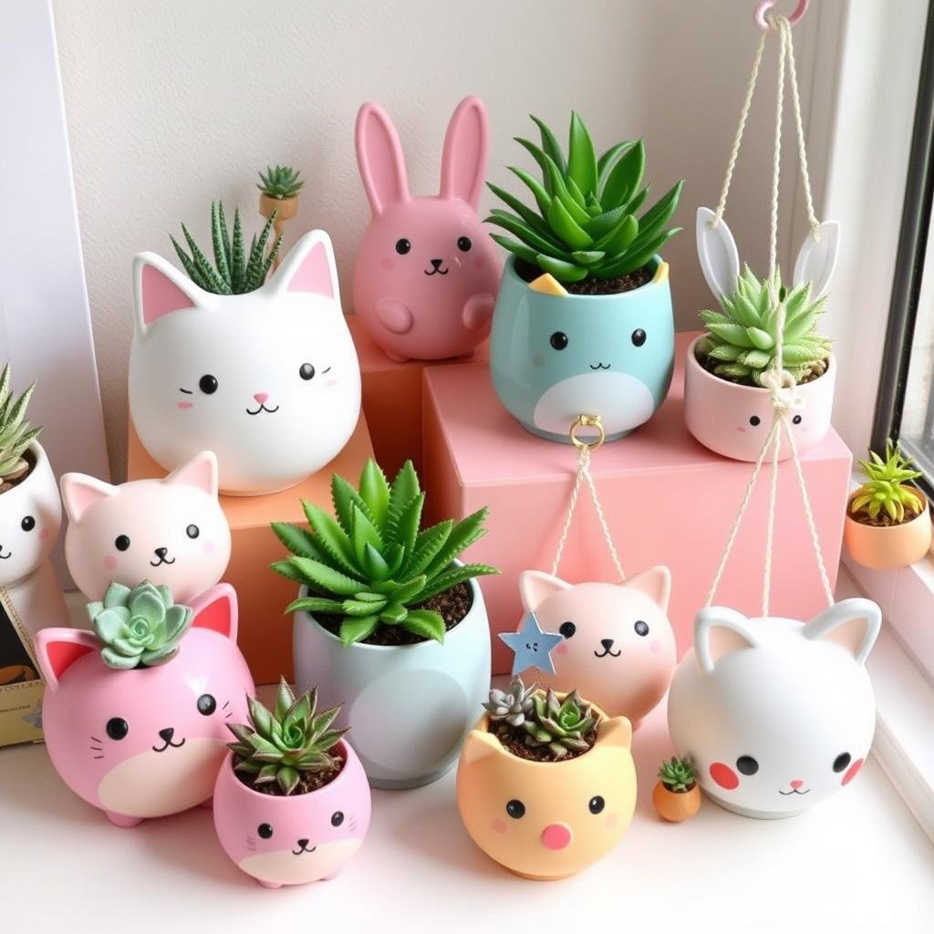 Cute planters shaped like animals and geometric designs holding small plants and succulents Cute planters shaped like animals and geometric designs holding small plants and succulents