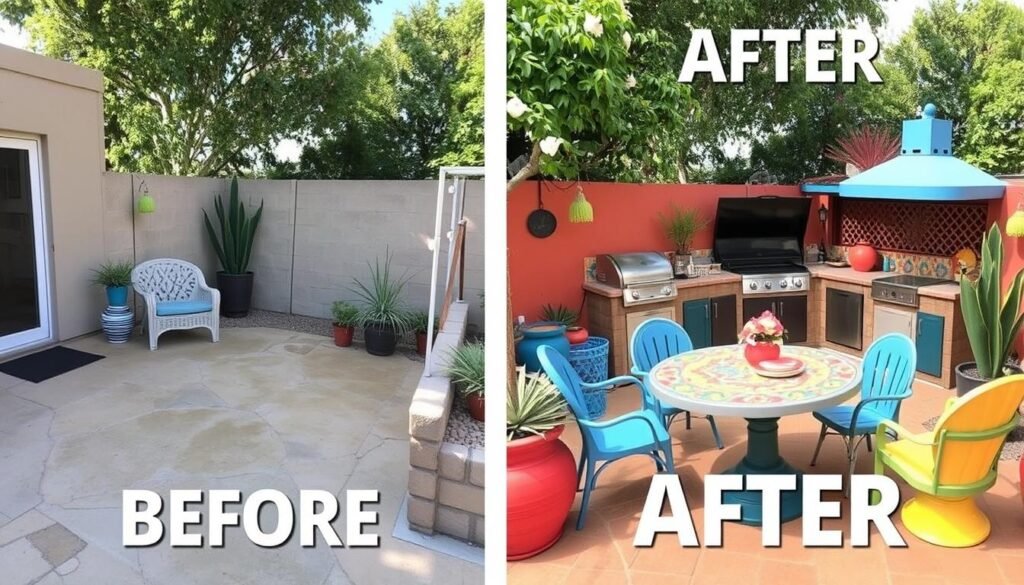 DIY Mexican outdoor kitchen project showing before and after transformation DIY Mexican outdoor kitchen project showing before and after transformation