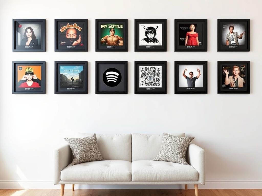 DIY Spotify code art display with album artwork and scannable codes in frames DIY Spotify code art display with album artwork and scannable codes in frames