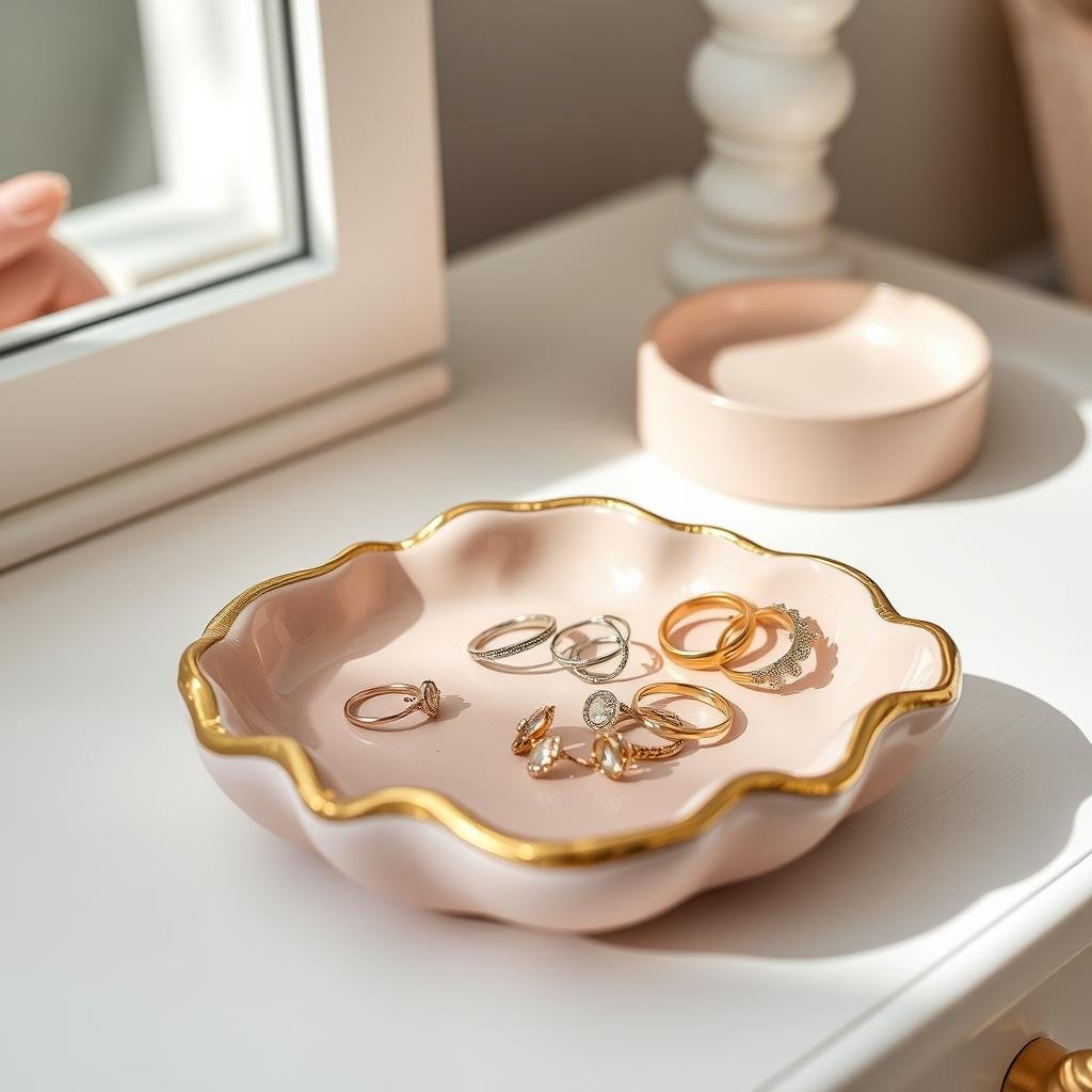 DIY clay jewelry dish in pastel colors with gold accents DIY clay jewelry dish in pastel colors with gold accents
