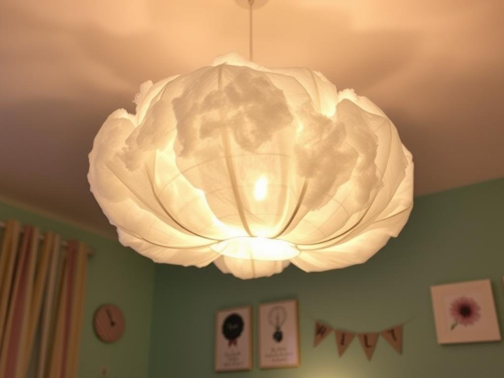 DIY cloud light made from paper lanterns and cotton batting hanging from ceiling DIY cloud light made from paper lanterns and cotton batting hanging from ceiling