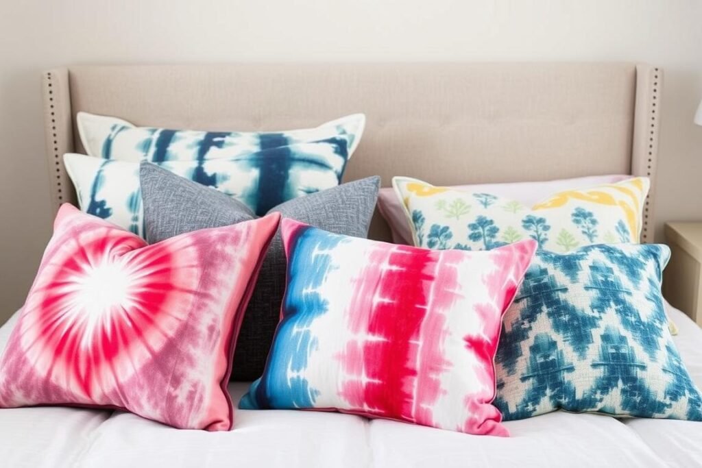 DIY custom throw pillows for a teen bedroom in coordinating fabrics and designs DIY custom throw pillows for a teen bedroom in coordinating fabrics and designs