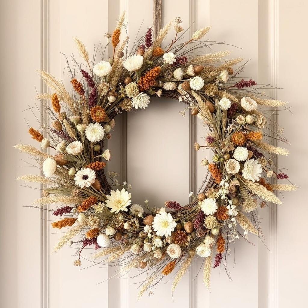 DIY dried flower wreath with seasonal botanicals