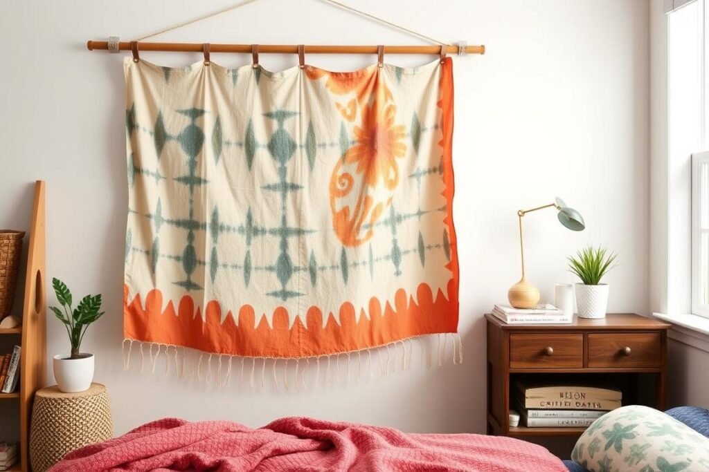 DIY fabric wall hanging adding color and texture to a teen bedroom DIY fabric wall hanging adding color and texture to a teen bedroom