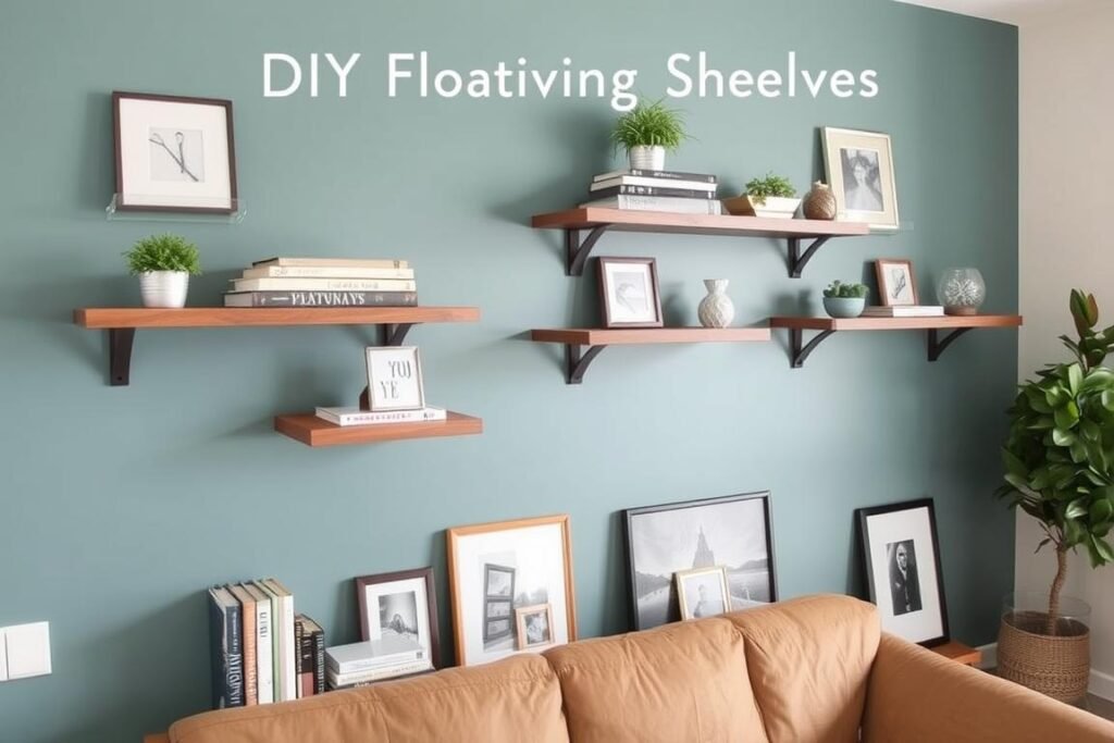 DIY floating shelves with styled decorative display