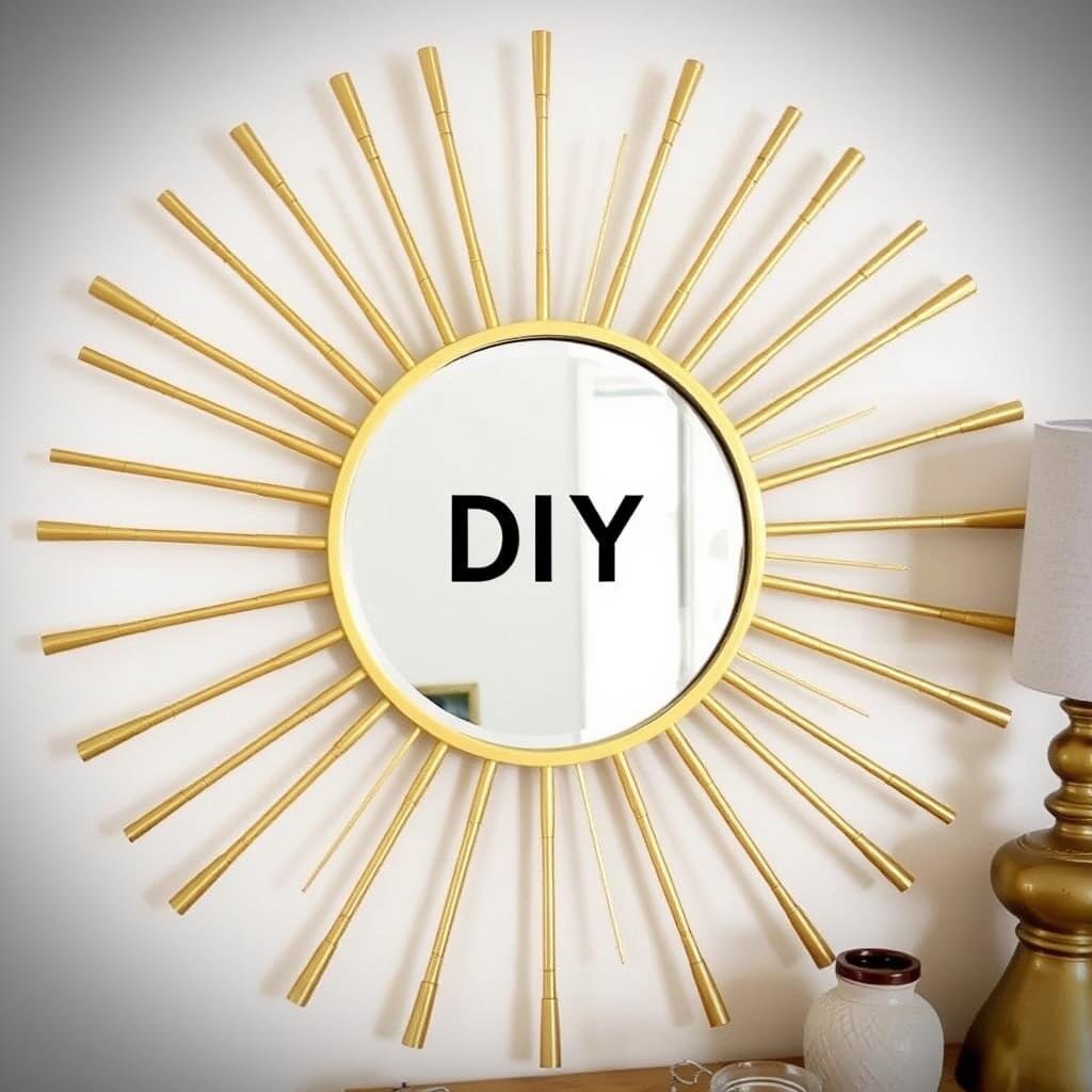 DIY gold sunburst mirror made from wooden dowels and a round mirror DIY gold sunburst mirror made from wooden dowels and a round mirror