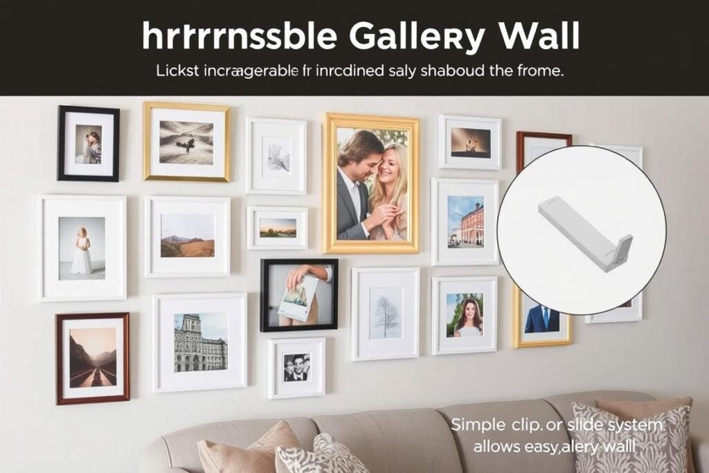 DIY interchangeable gallery wall with seasonal artwork and photos