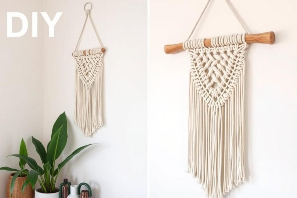 DIY macramé wall hanging adding texture to a wall