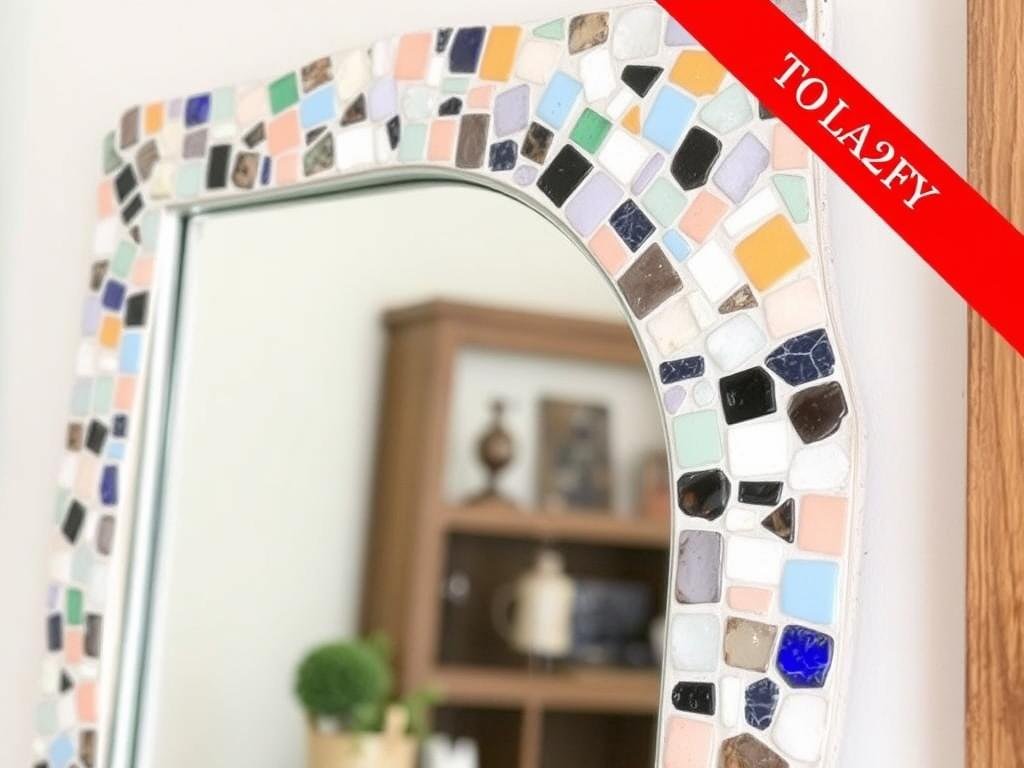 DIY mosaic mirror frame with colorful tile pieces DIY mosaic mirror frame with colorful tile pieces