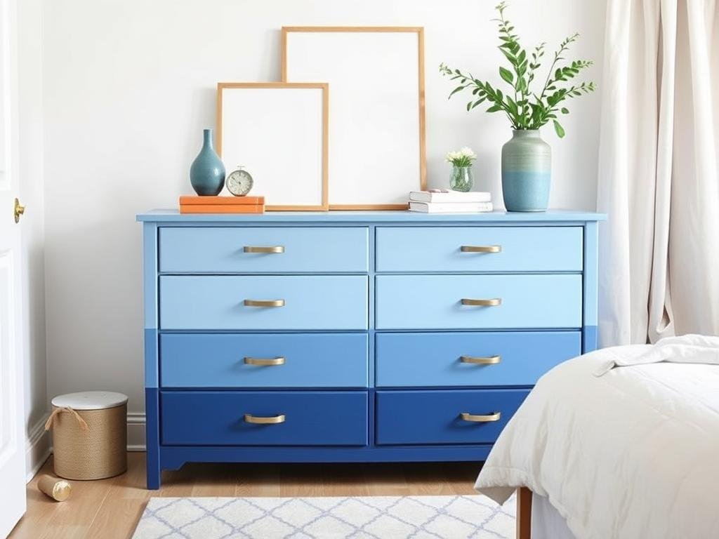DIY ombré painted dresser with drawers in graduated shades of blue DIY ombré painted dresser with drawers in graduated shades of blue
