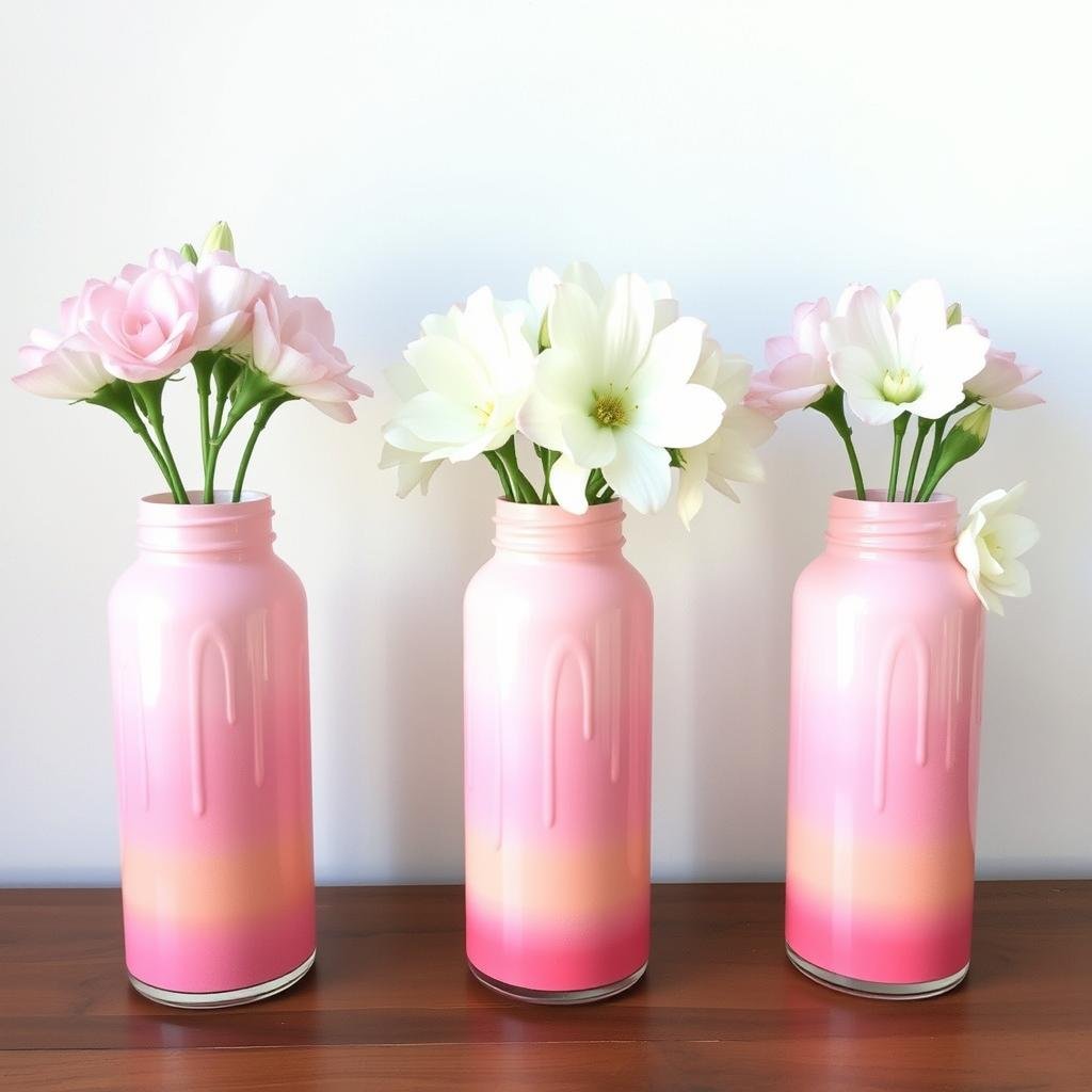 DIY ombre pink painted vases with fresh flowers