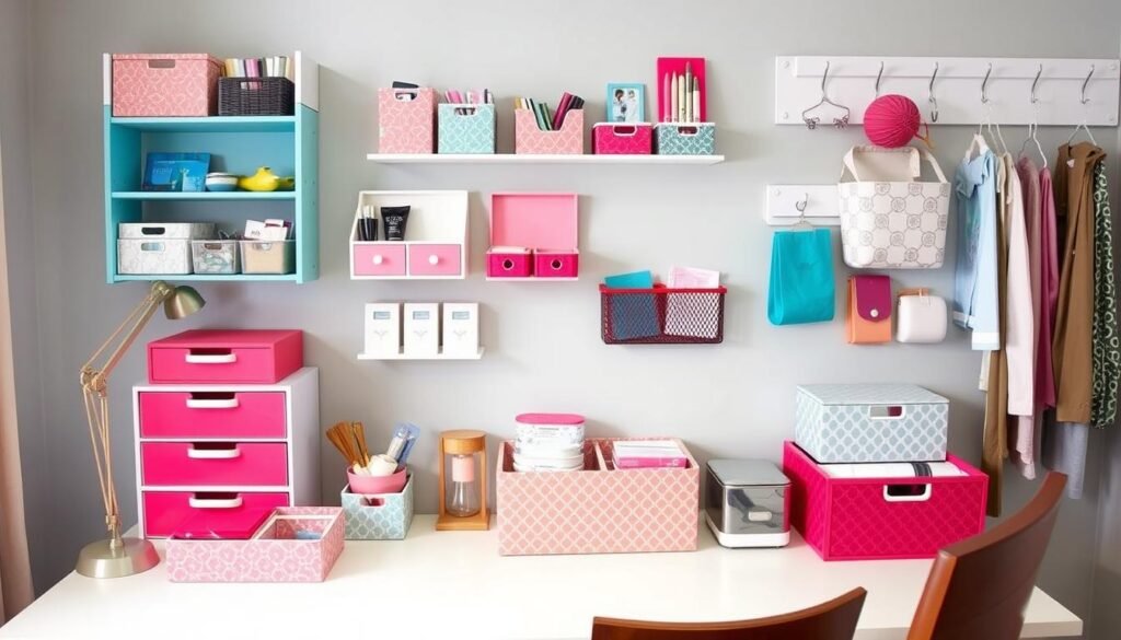 DIY organization projects including wall shelves, desk organizers, and storage boxes