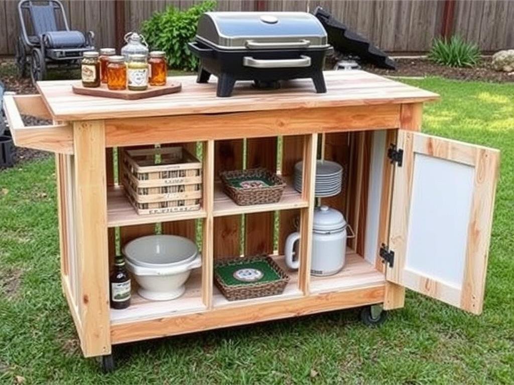 DIY outdoor kitchen cart with portable grill
