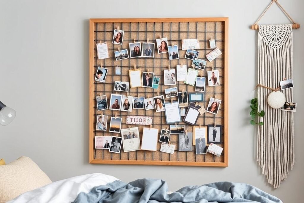 DIY photo display board in a teen bedroom for showcasing photos and memorabilia DIY photo display board in a teen bedroom for showcasing photos and memorabilia