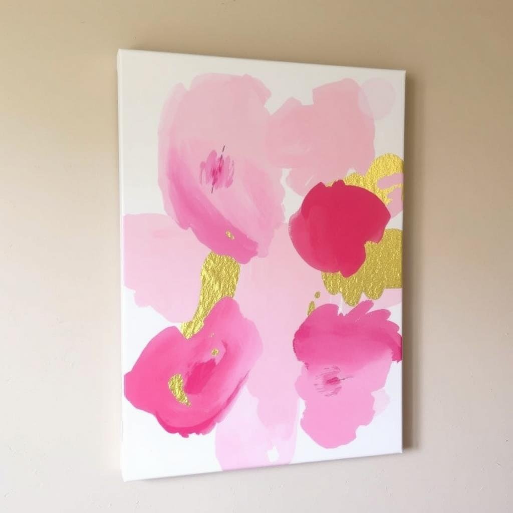 DIY pink abstract canvas art with gold leaf accents