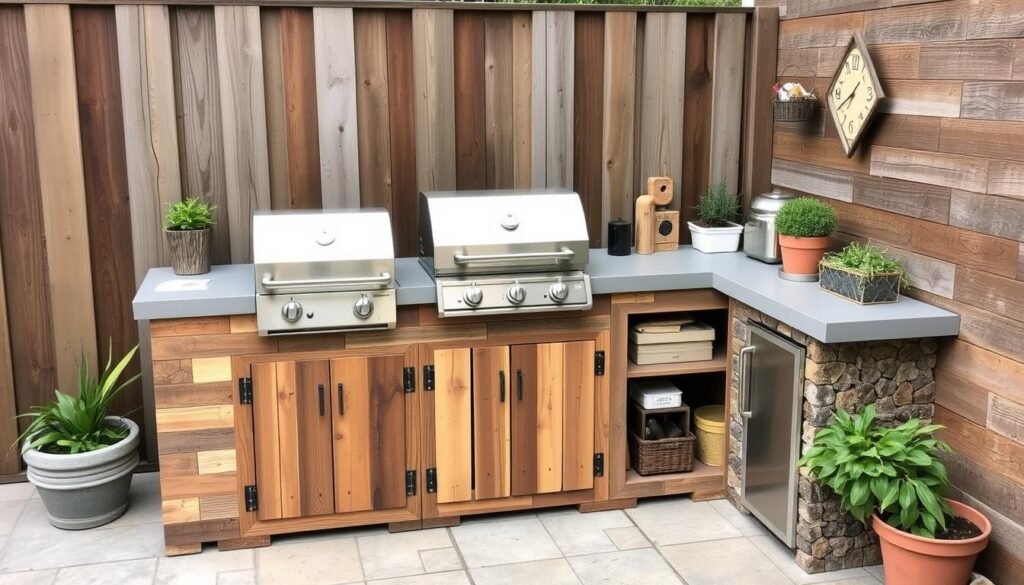 DIY small outdoor kitchen with repurposed materials
