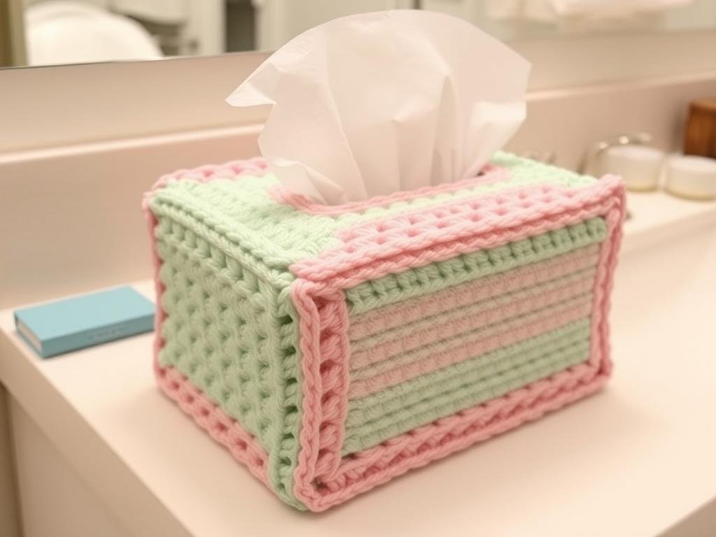 Decorative crochet tissue box cover in pastel colors Decorative crochet tissue box cover in pastel colors
