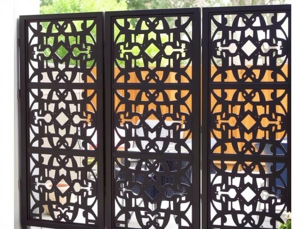 Decorative metal privacy screen with geometric pattern
