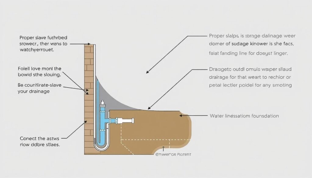 Diagram showing outdoor shower drainage and plumbing considerations