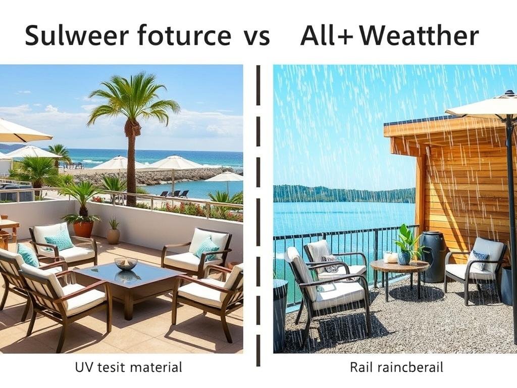 Different outdoor furniture suitable for various climate conditions