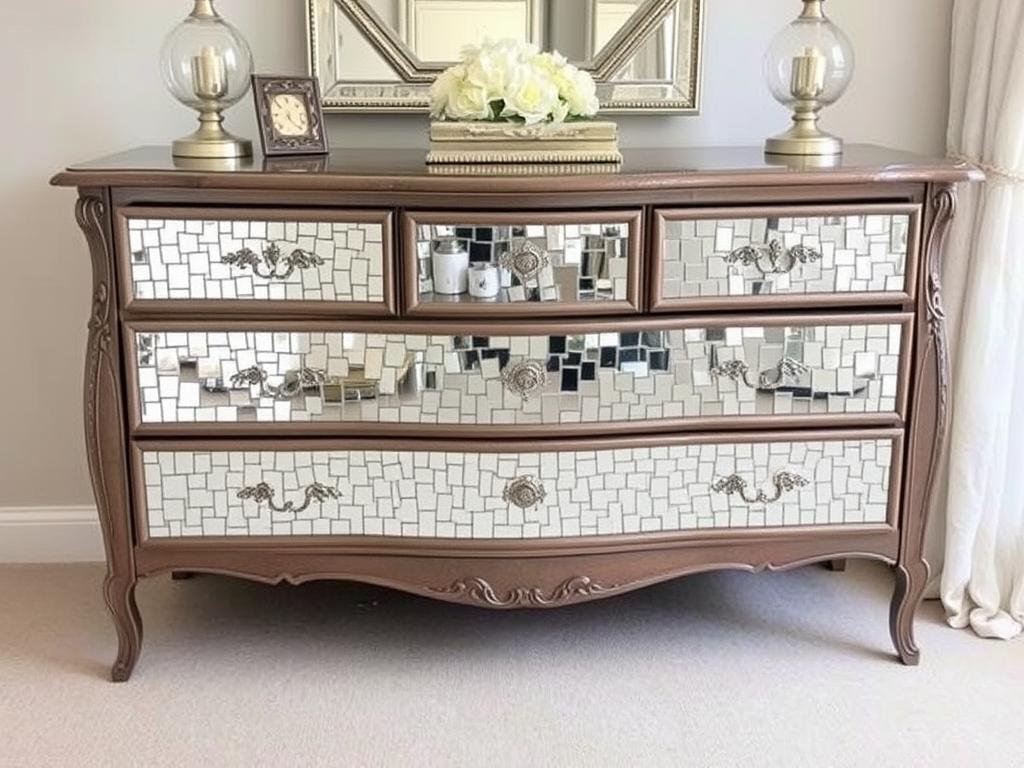 Dresser with mirror mosaic drawer fronts Dresser with mirror mosaic drawer fronts