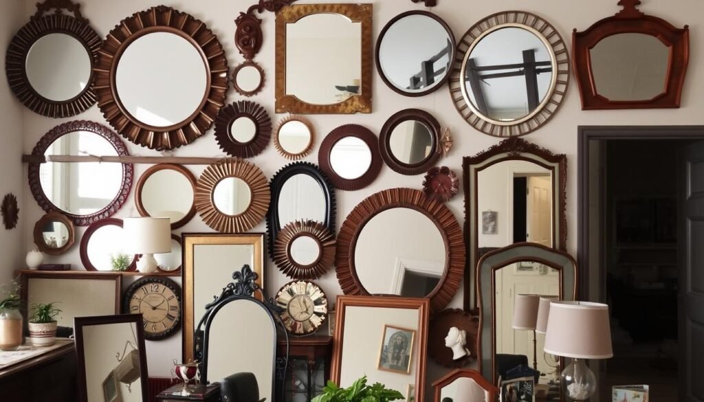 Eclectic home featuring various mirror styles that reflect the owner's personal aesthetic Eclectic home featuring various mirror styles that reflect the owner's personal aesthetic
