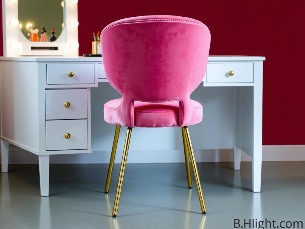 Elegant vanity chair in pink velvet with gold accents