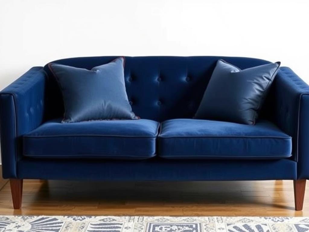 Elegant velvet sofa with clean lines and tufted details Elegant velvet sofa with clean lines and tufted details