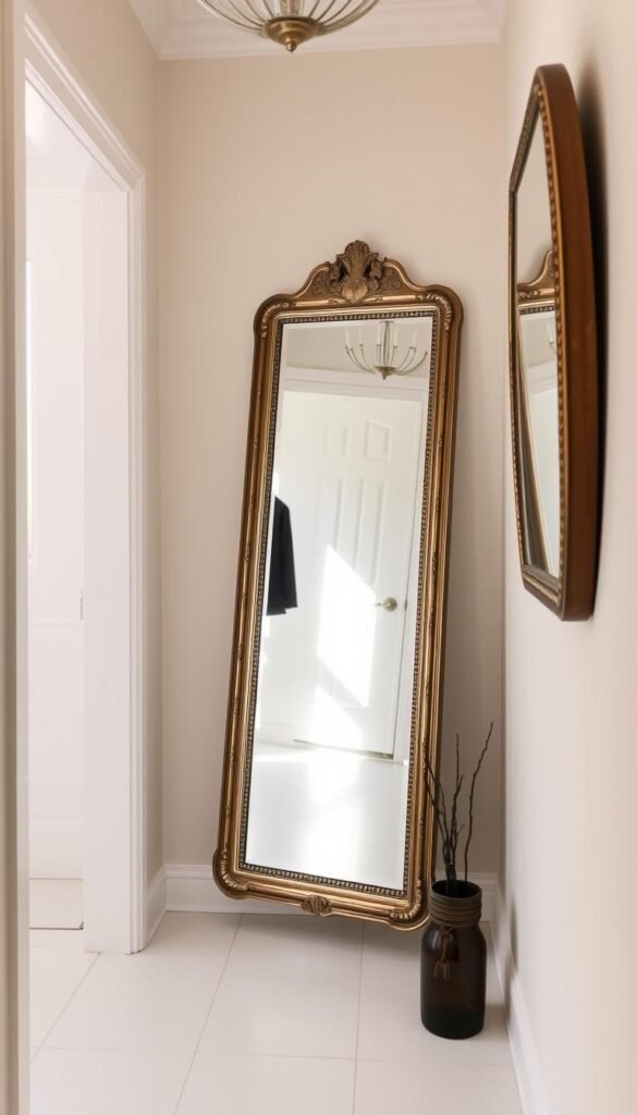 Entryway with stylish full-length mirror for last-minute outfit checks Entryway with stylish full-length mirror for last-minute outfit checks