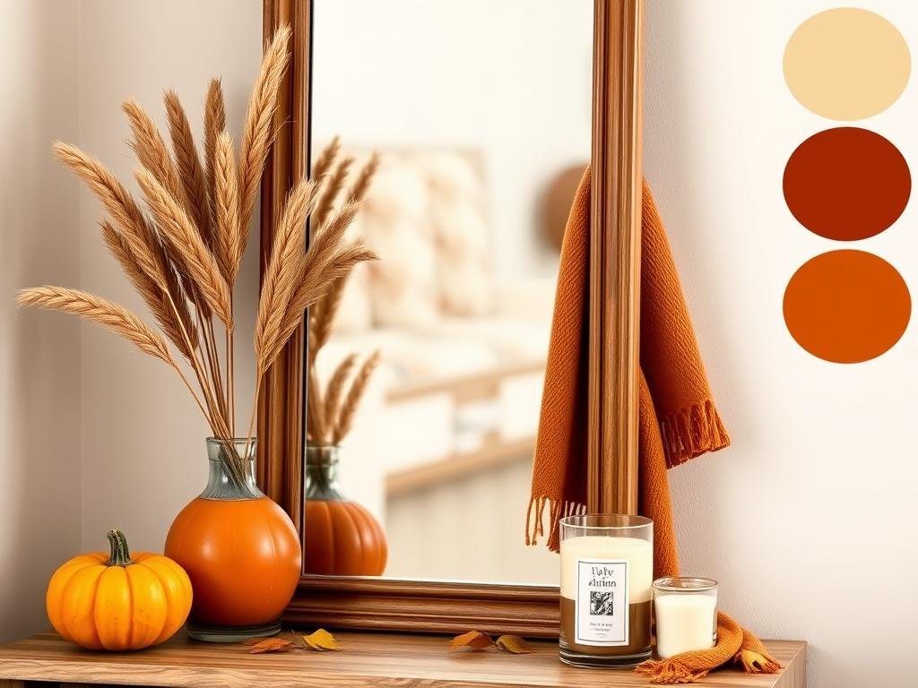 Full length mirror styled for fall with warm textiles and seasonal elements Full length mirror styled for fall with warm textiles and seasonal elements
