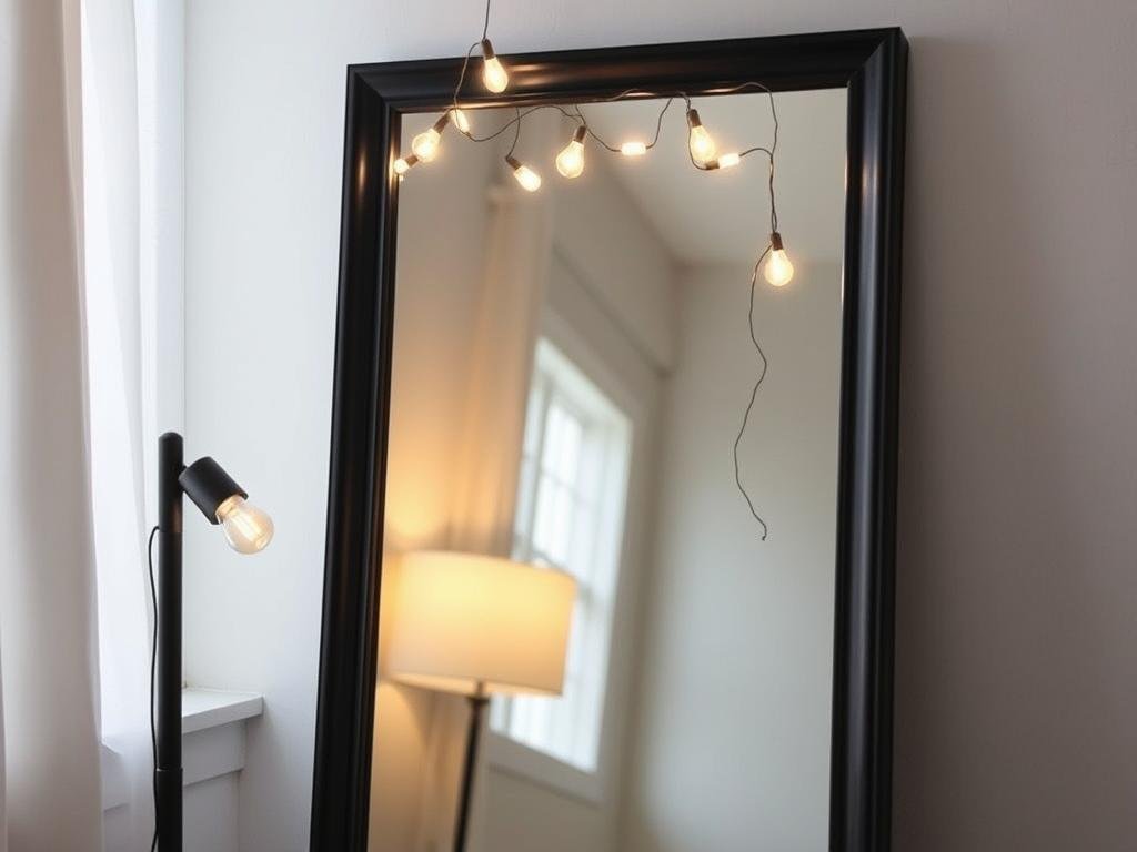 Full length mirror with strategic lighting for optimal reflection Full length mirror with strategic lighting for optimal reflection