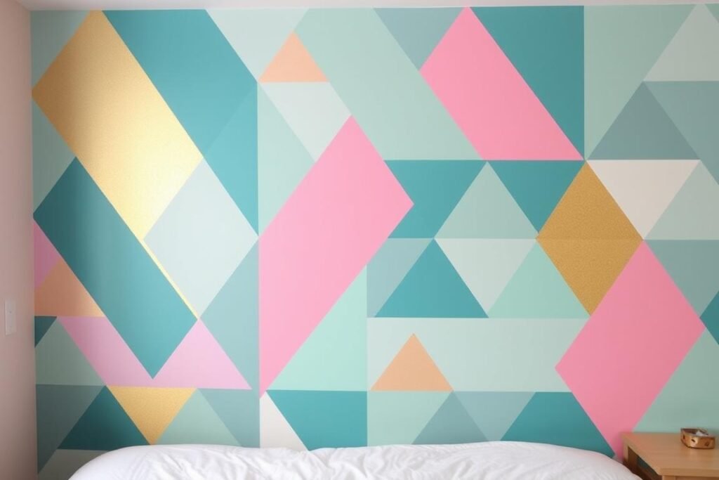 Geometric wall design created with colorful washi tape Geometric wall design created with colorful washi tape