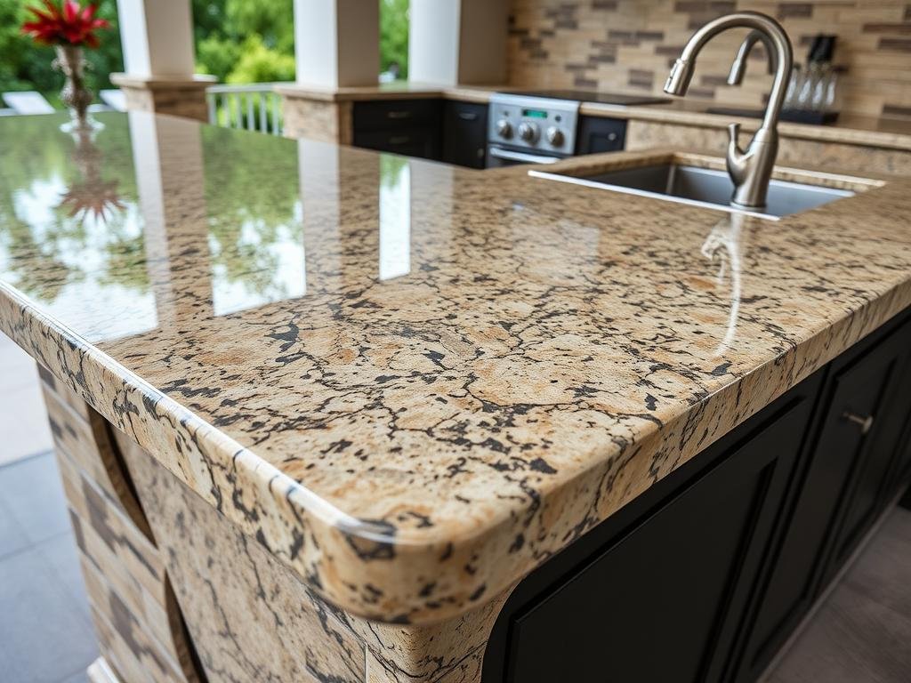 Granite countertop in outdoor kitchen with veining detail