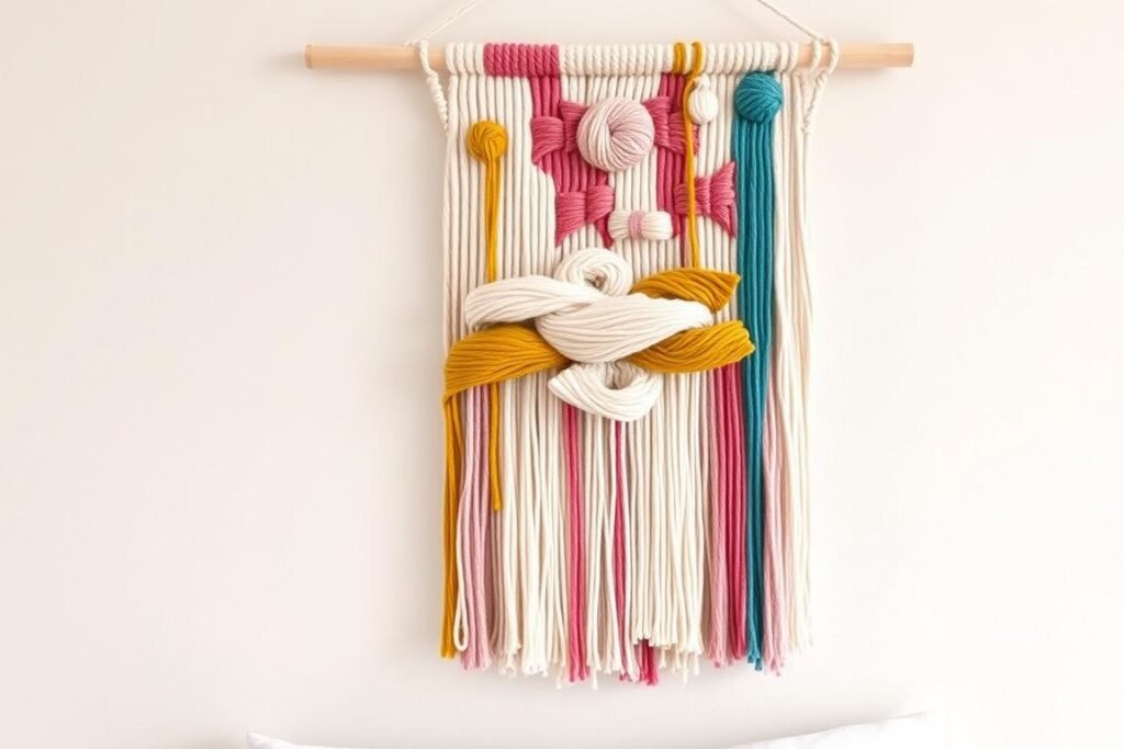 Handmade woven wall hanging with colorful yarn and tassels Handmade woven wall hanging with colorful yarn and tassels