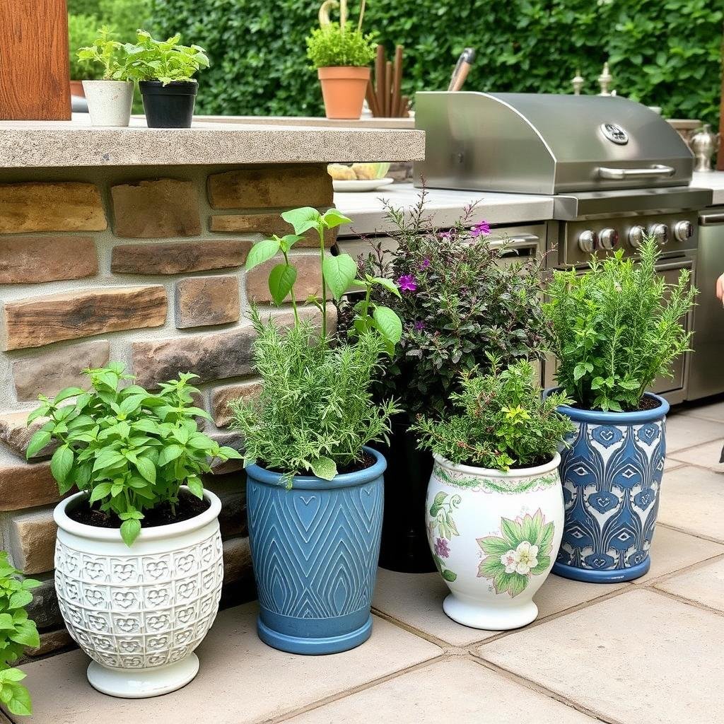 Herb garden integrated with outdoor kitchen