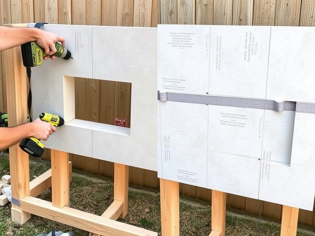 Installing cement board on outdoor kitchen frame