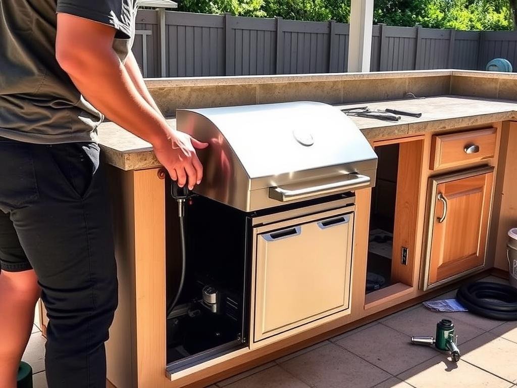 Installing grill and appliances in DIY outdoor kitchen Installing grill and appliances in DIY outdoor kitchen