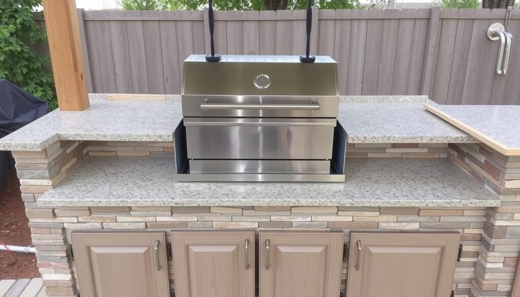 Installing grill and appliances in completed outdoor kitchen