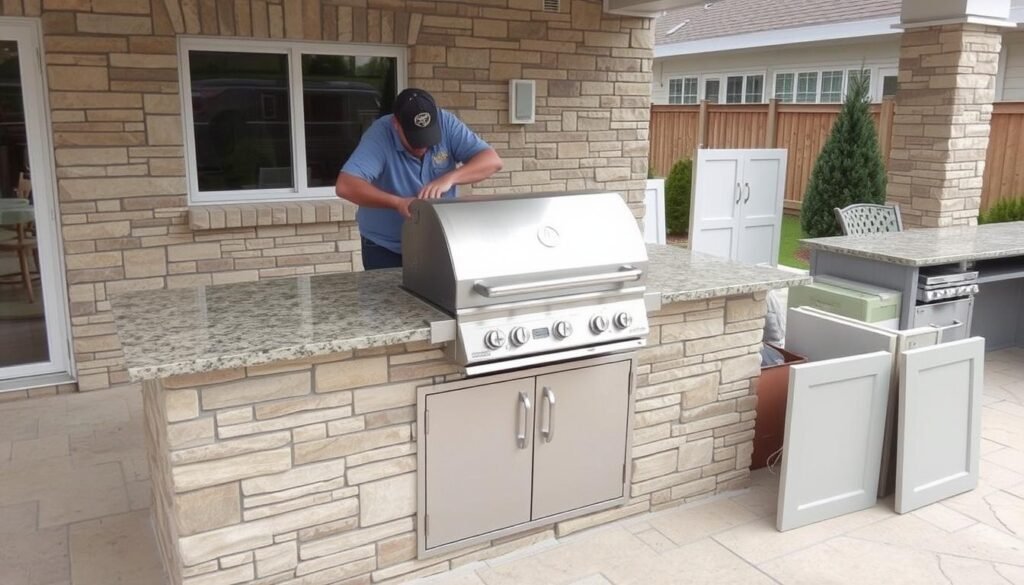 Installing grill and appliances in finished outdoor kitchen