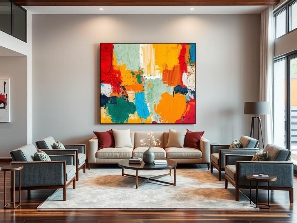 Living room with large statement wall art as focal point